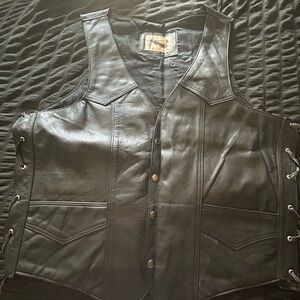 Black Leather Vest with Lace-Up Sides